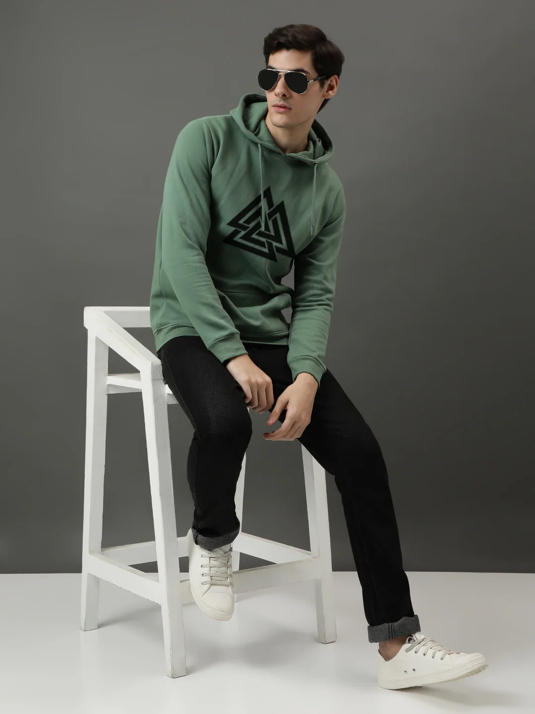 Men Green Printed Hoodie - Image 4