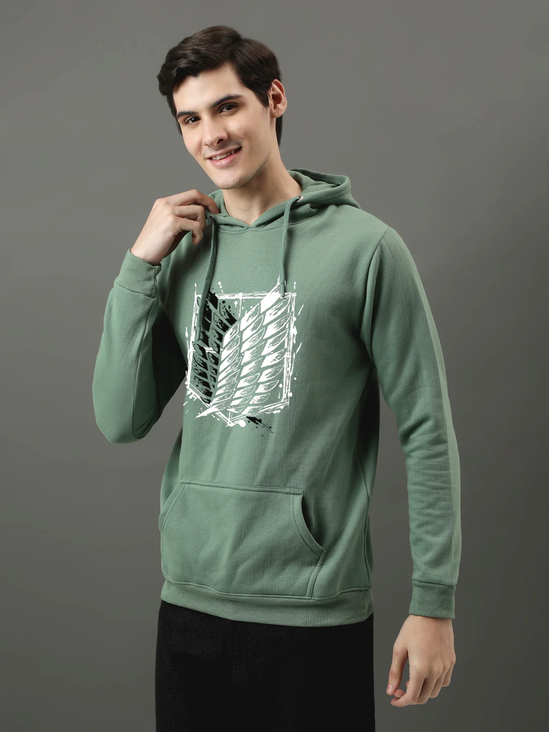 Men Green Printed Hoodie - Image 3