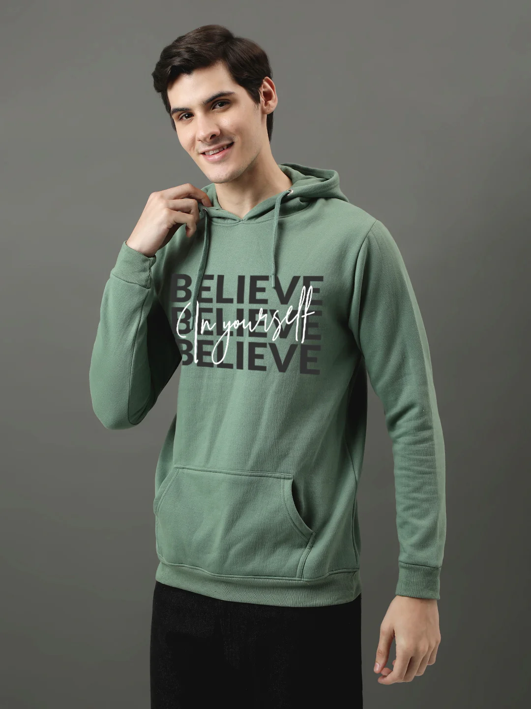 Men Green Printed Hoodie - Image 3