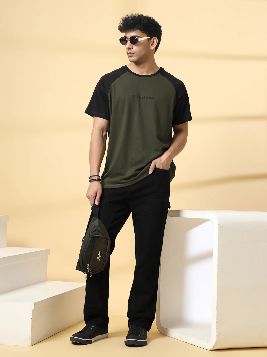 Men Green Typography Oversized T-Shirt - Image 2