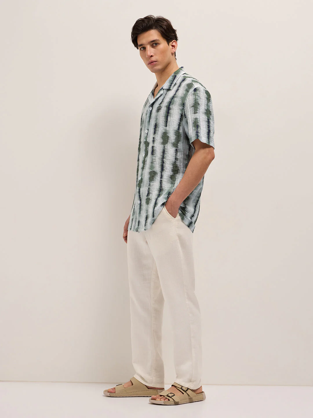 Men Green Viscose Abstract print Relaxed Fit Cuban Collar Shirt - Image 5