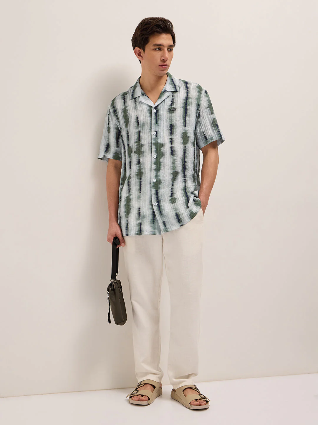 Men Green Viscose Abstract print Relaxed Fit Cuban Collar Shirt - Image 6