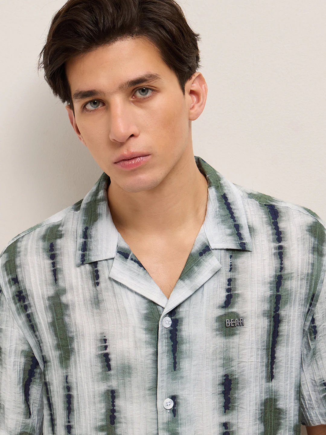 Men Green Viscose Abstract print Relaxed Fit Cuban Collar Shirt - Image 7