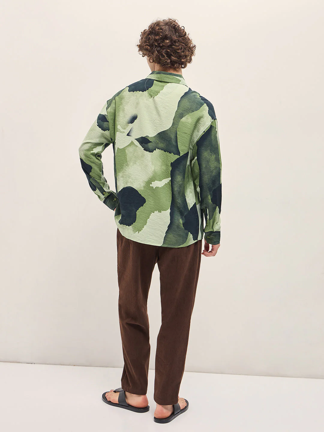 Men Green Watercolor Camouflage Print Relax Fit Overshirt - Image 2