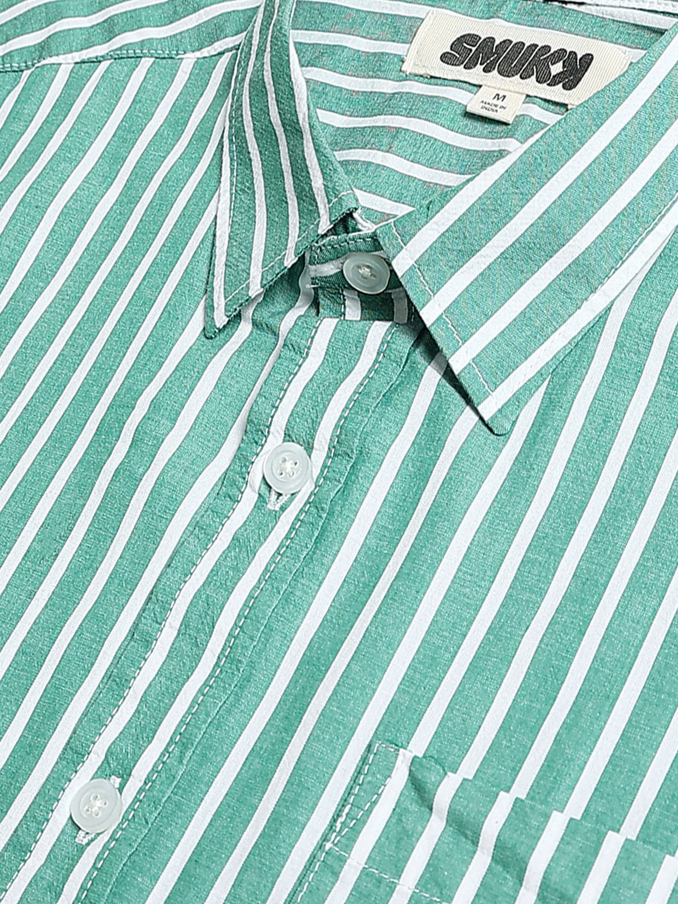 Men Green & White Stripe Shirt - Image 4