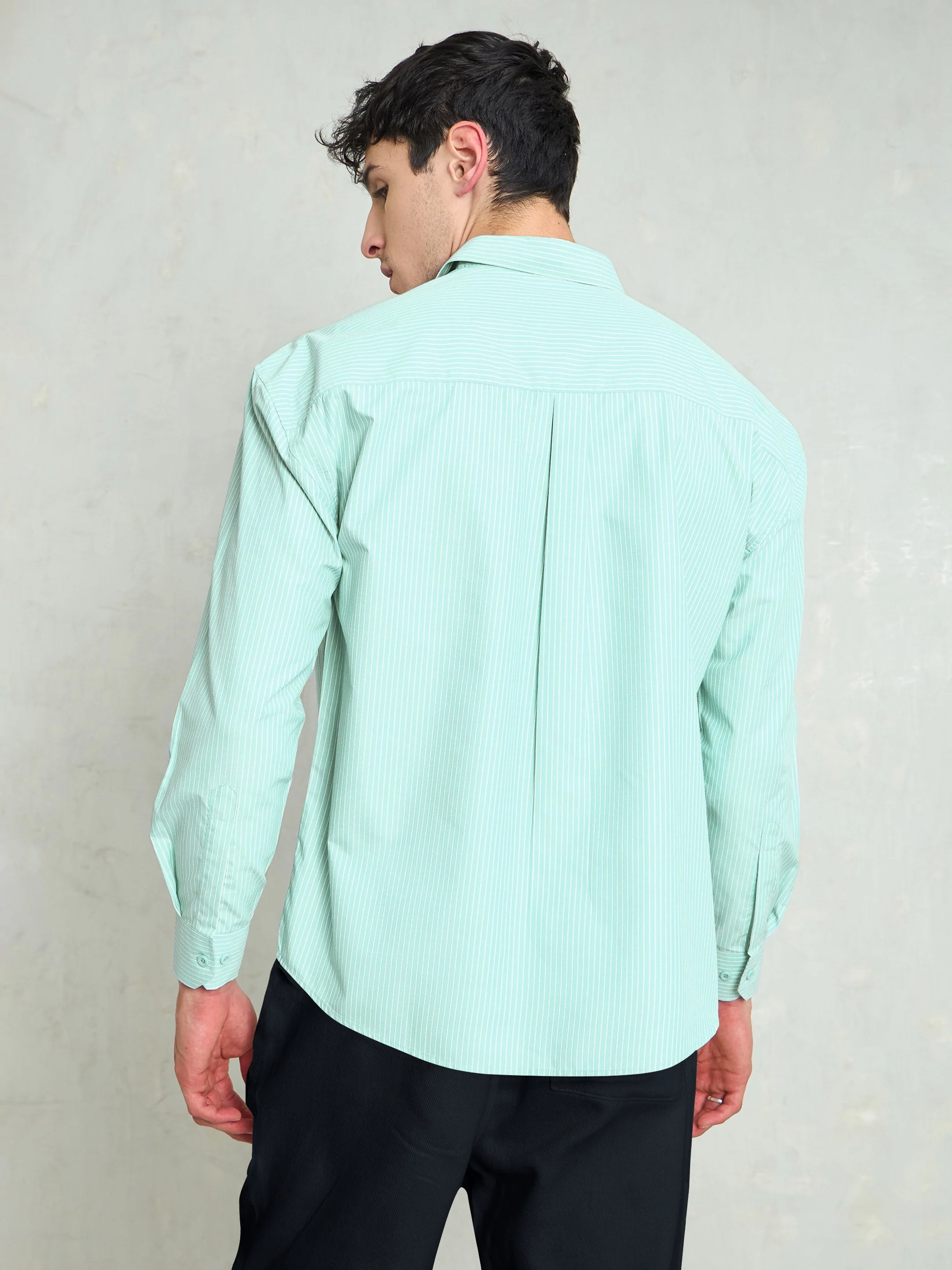Men Green & White Striped Basic Relax Fit Shirt - Image 2
