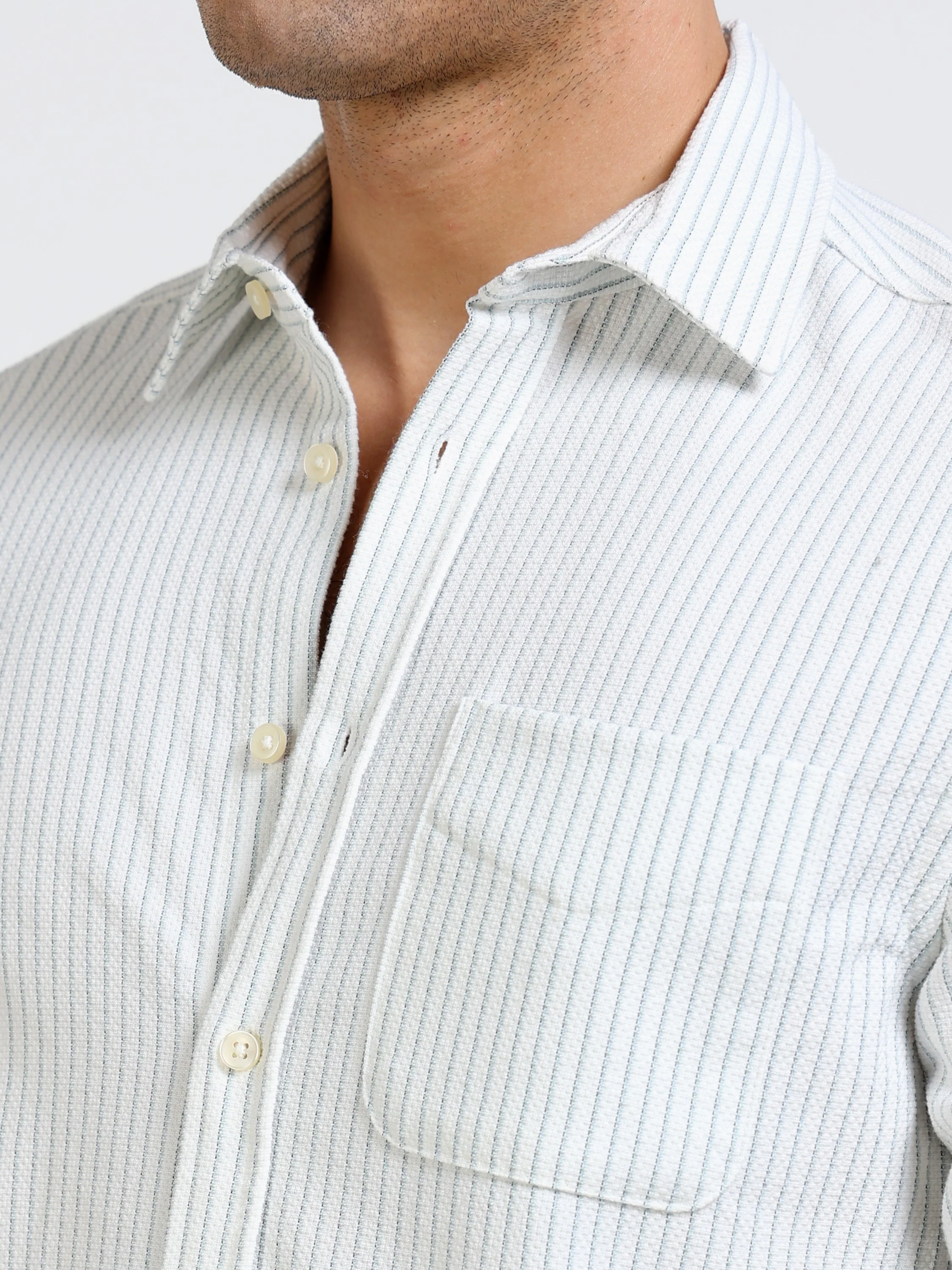 Men Green Pin Stripe Shirt - Image 3