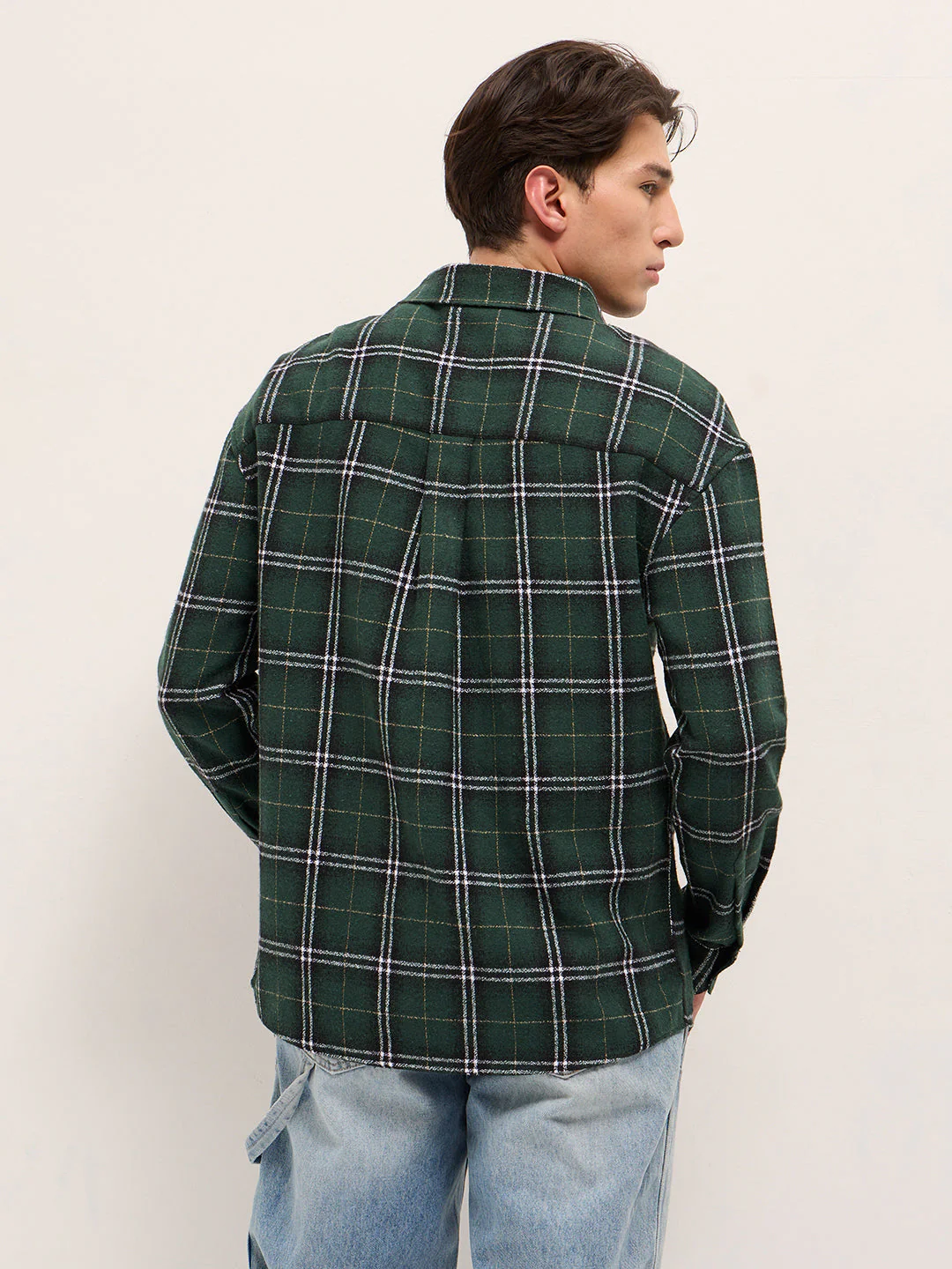 Men Green Woven Checked Design Relax Fit Casual Shirt - Image 2