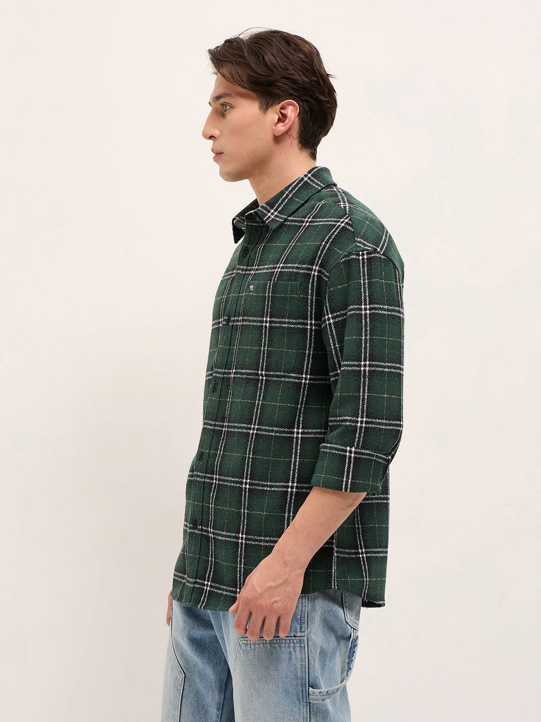 Men Green Woven Checked Design Relax Fit Casual Shirt - Image 3