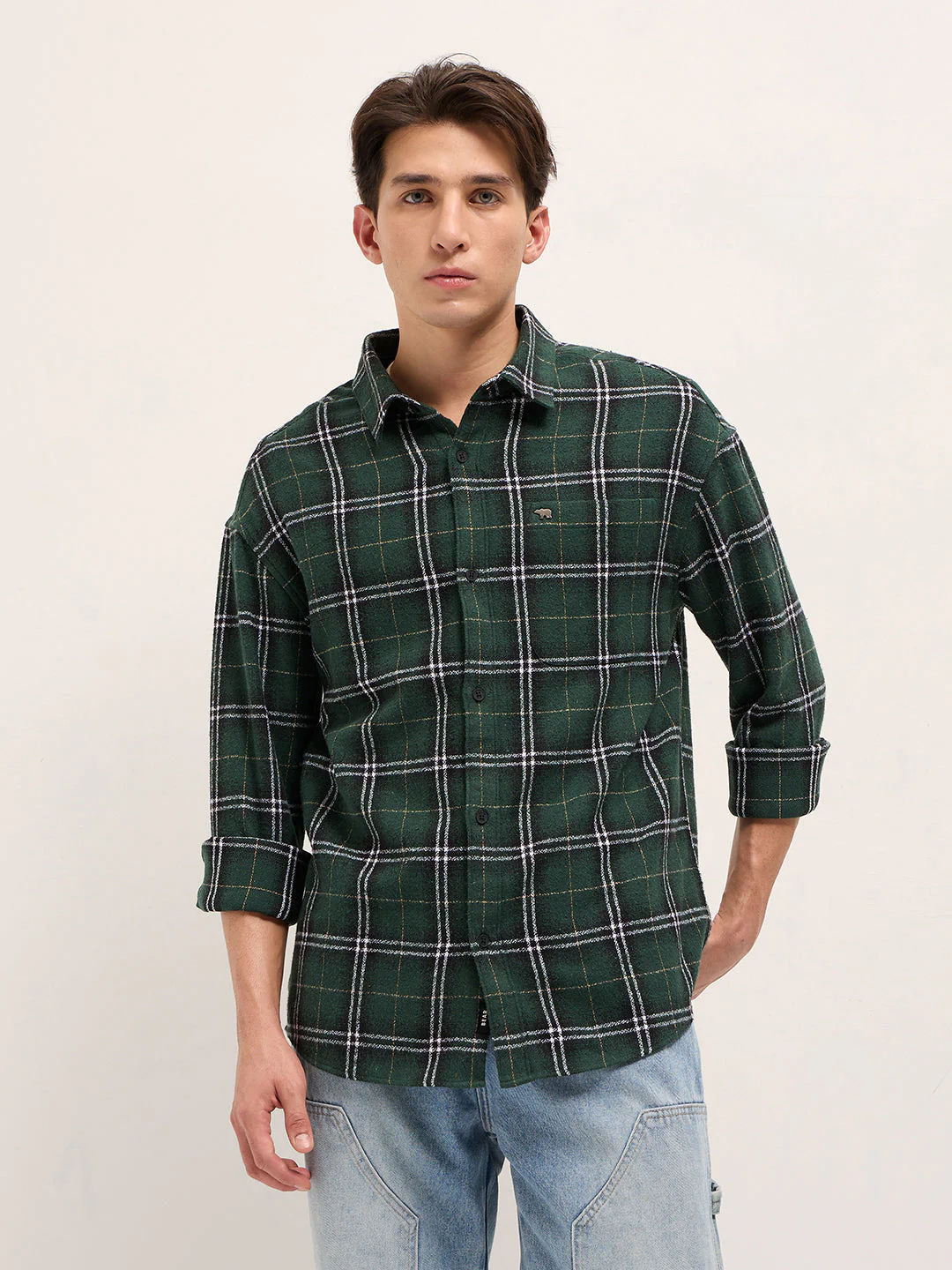 Men Green Woven Checked Design Relax Fit Casual Shirt - Image 5