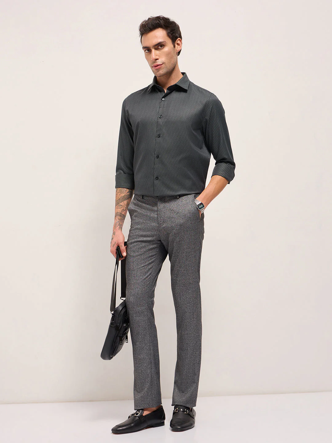 Men Green Woven Design Tailored Fit Formal Shirt - Image 4