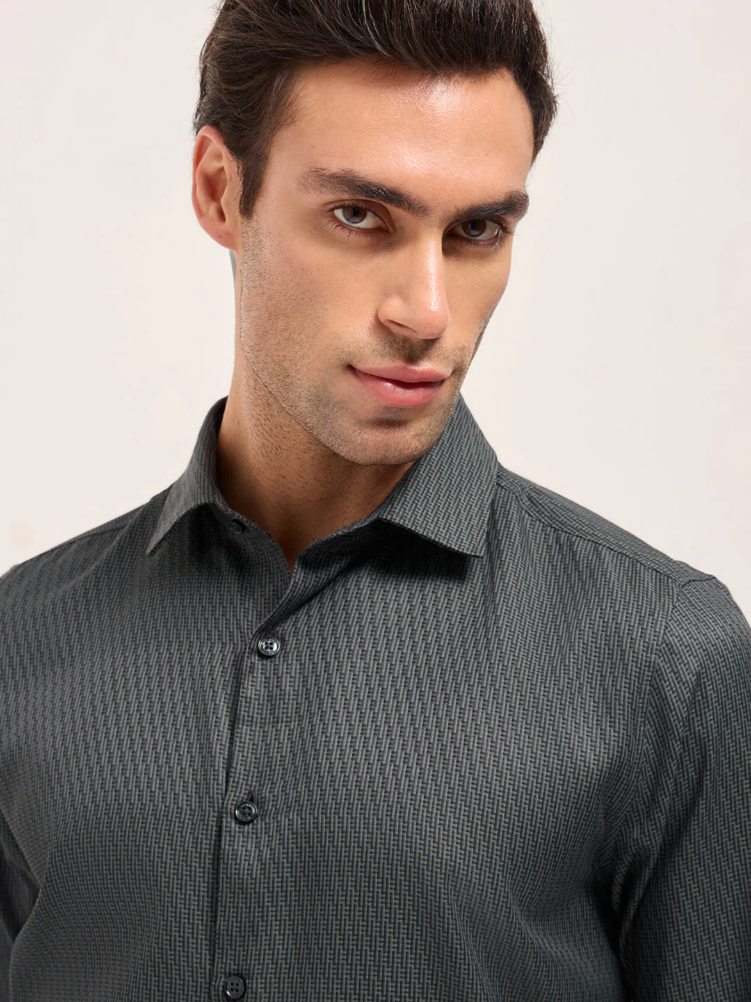 Men Green Woven Design Tailored Fit Formal Shirt - Image 5