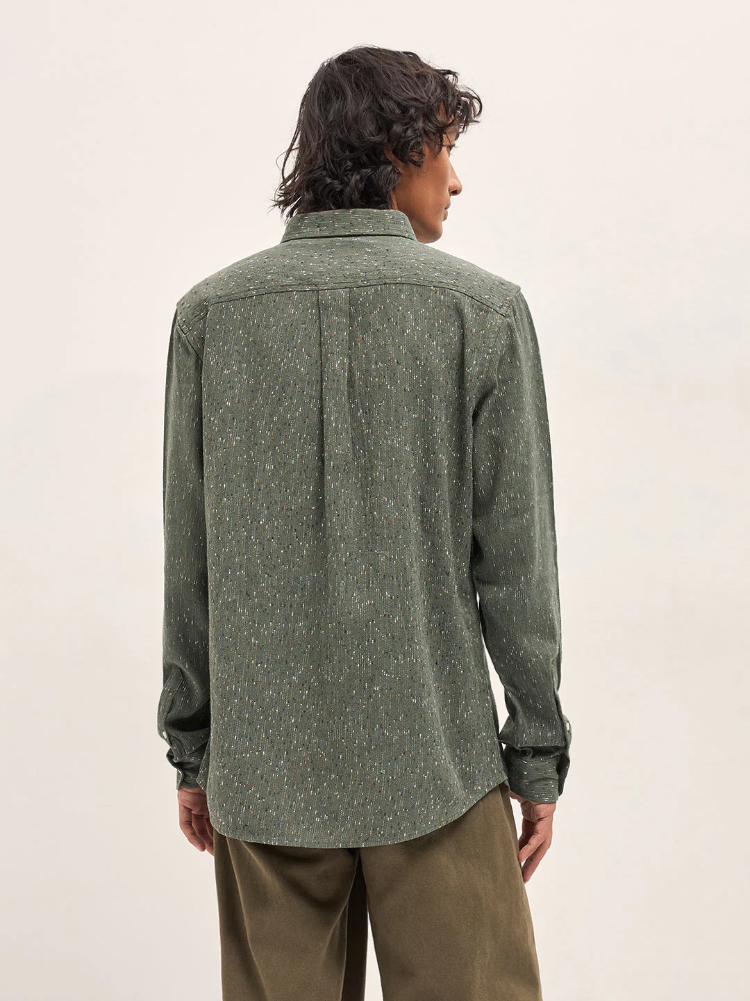 Men Green Woven Pattern Cotton Blend Slim Fit Casual Shirt - Image 2