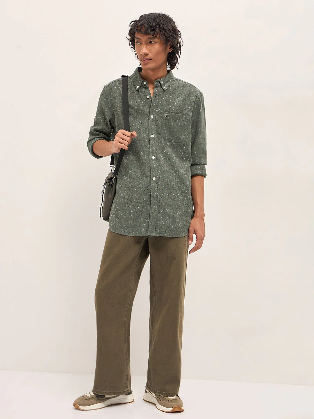 Men Green Woven Pattern Cotton Blend Slim Fit Casual Shirt - Image 4