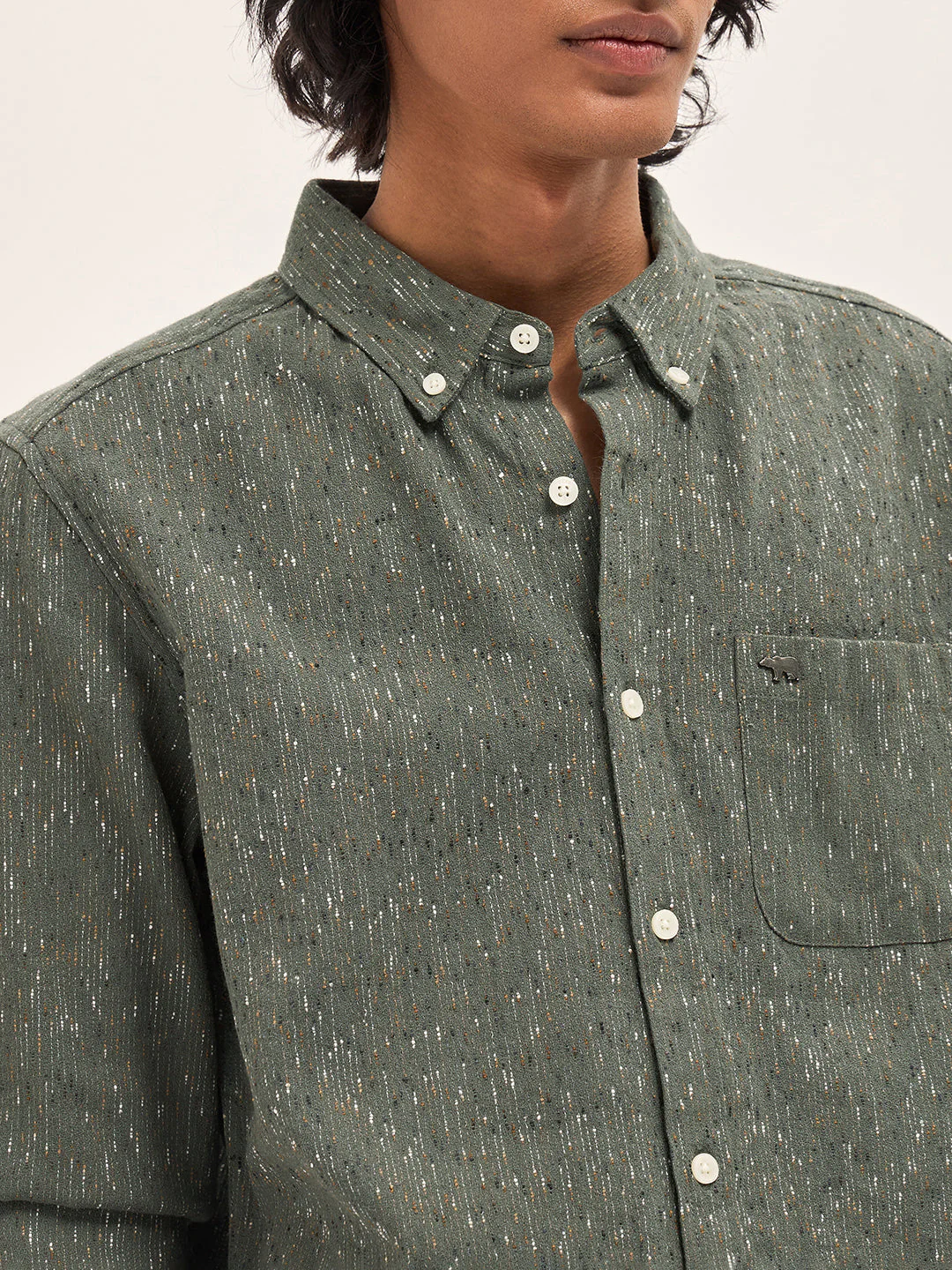 Men Green Woven Pattern Cotton Blend Slim Fit Casual Shirt - Image 5