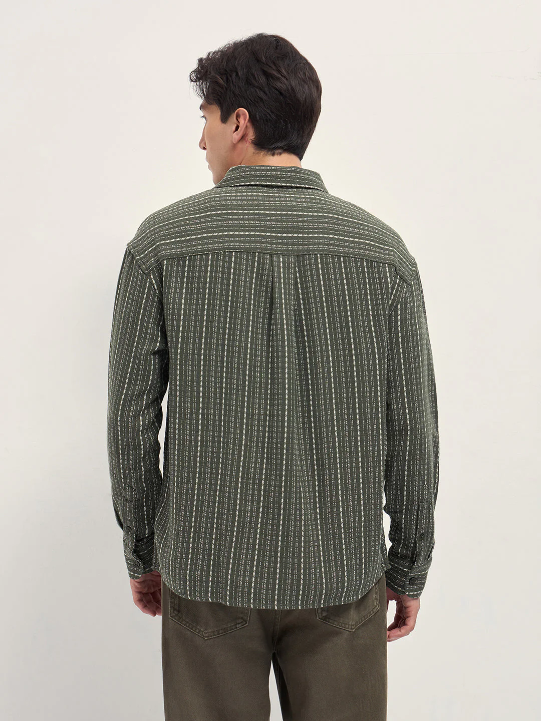 Men Green Woven Stripe Design Relaxed Fit Casual Shirt - Image 2