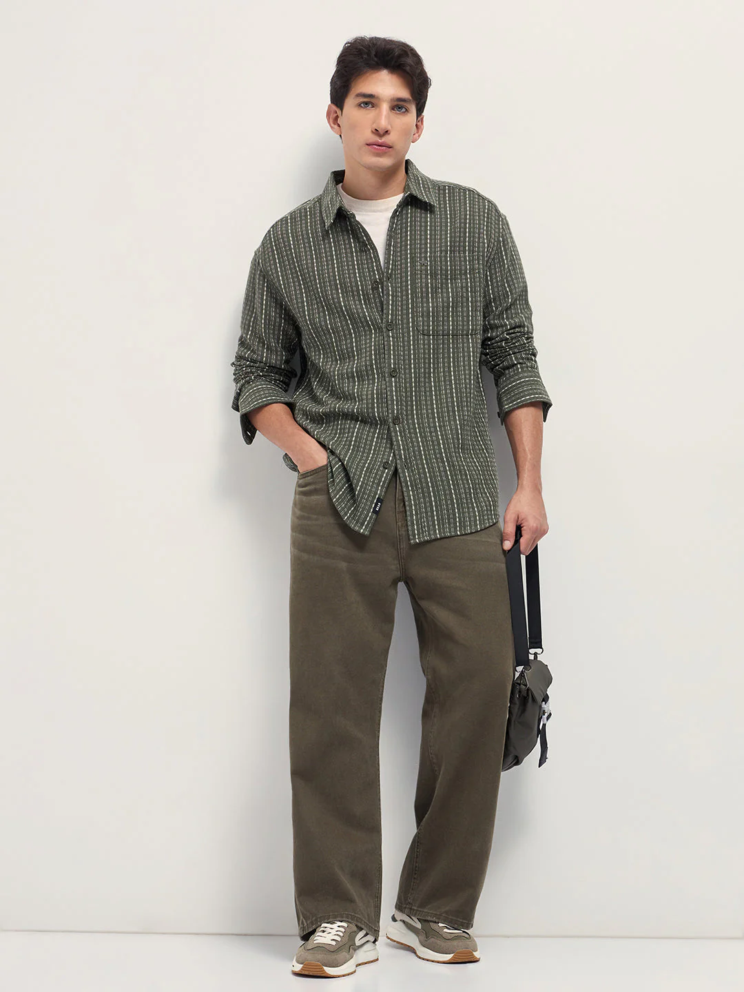 Men Green Woven Stripe Design Relaxed Fit Casual Shirt - Image 4