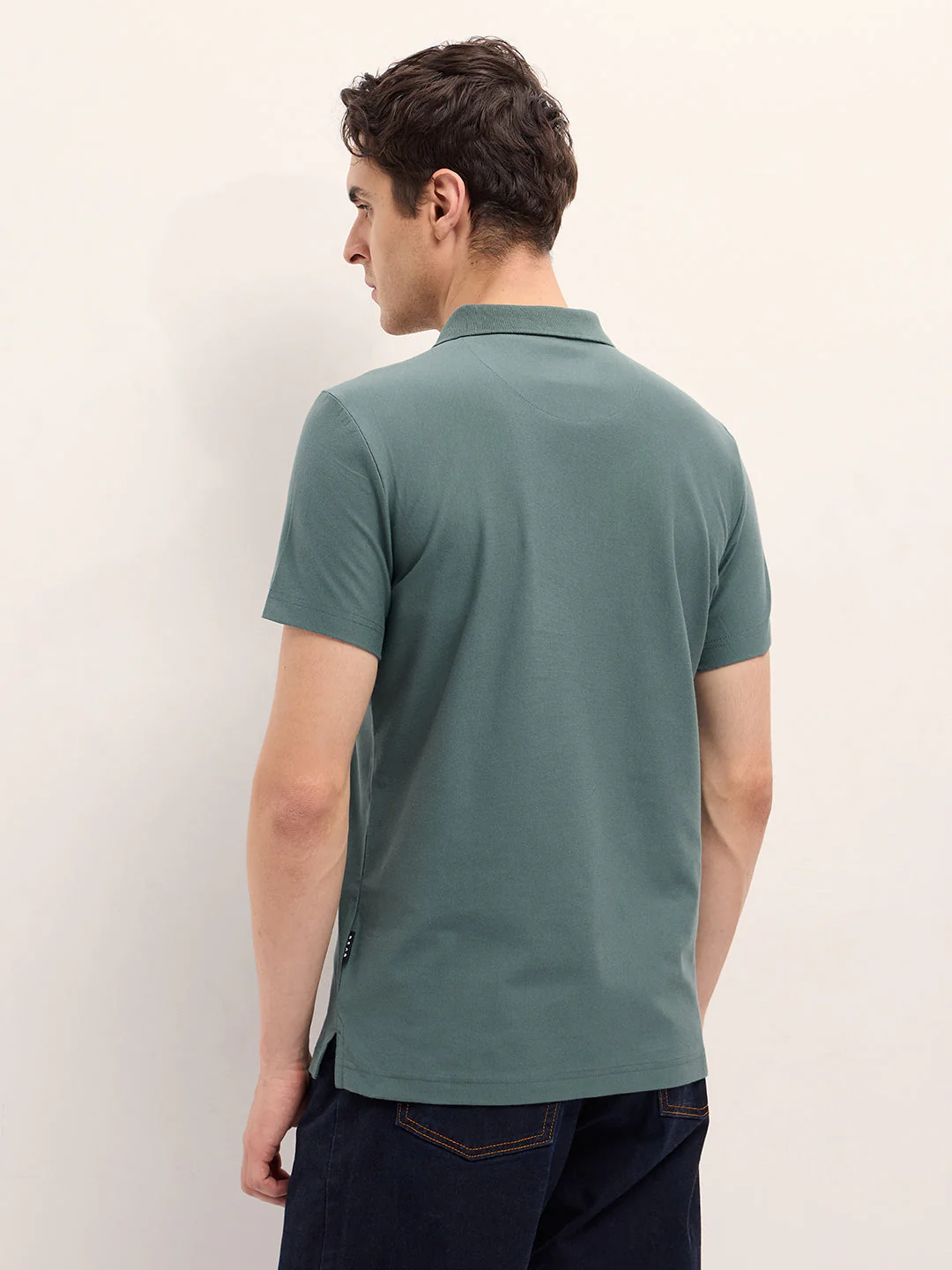 Men GreenDark Green Stripe Design Regular Fit Polo with Zipper Placket - Image 2