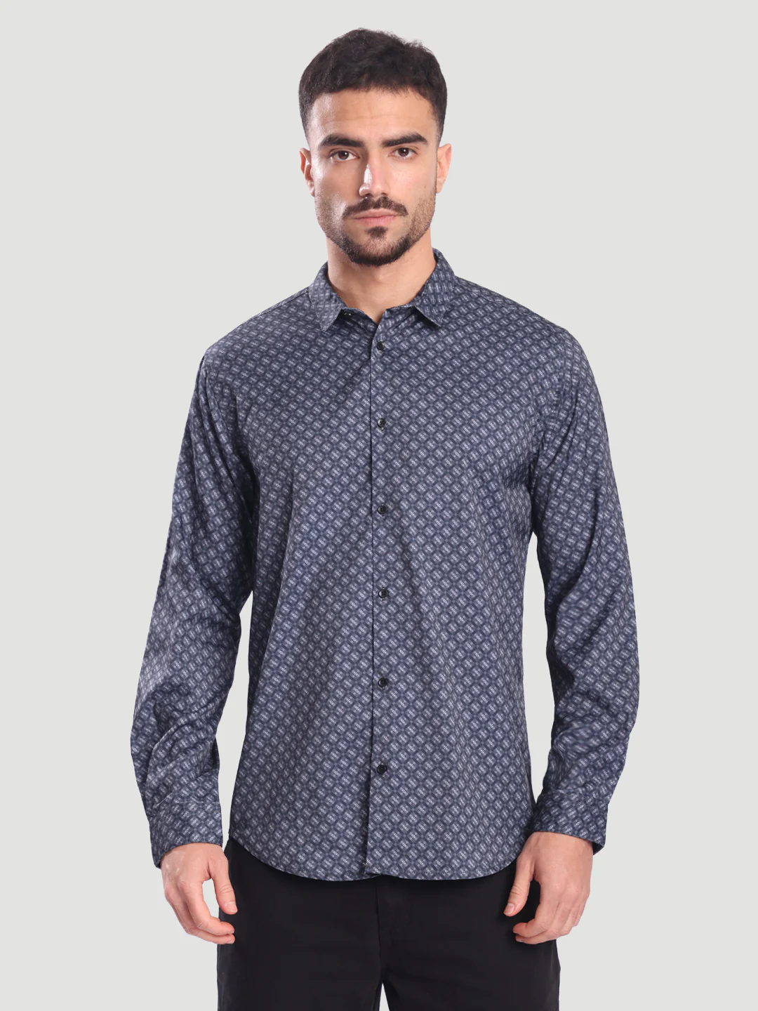 Men Grey Abrstact Print Casual Shirt - Image 2