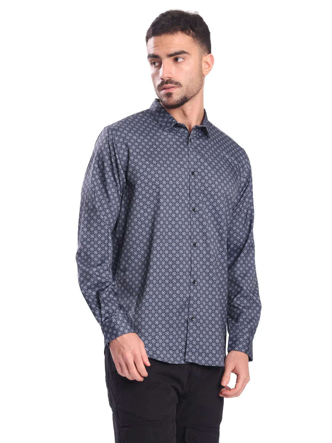 Men Grey Abrstact Print Casual Shirt - Image 3
