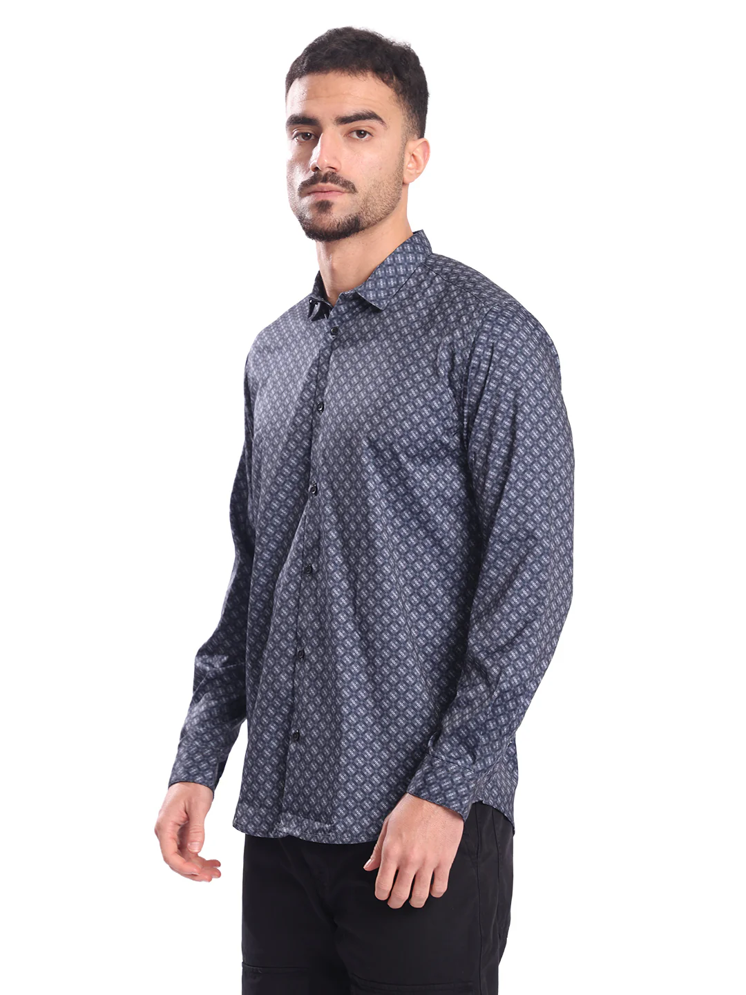 Men Grey Abrstact Print Casual Shirt - Image 4