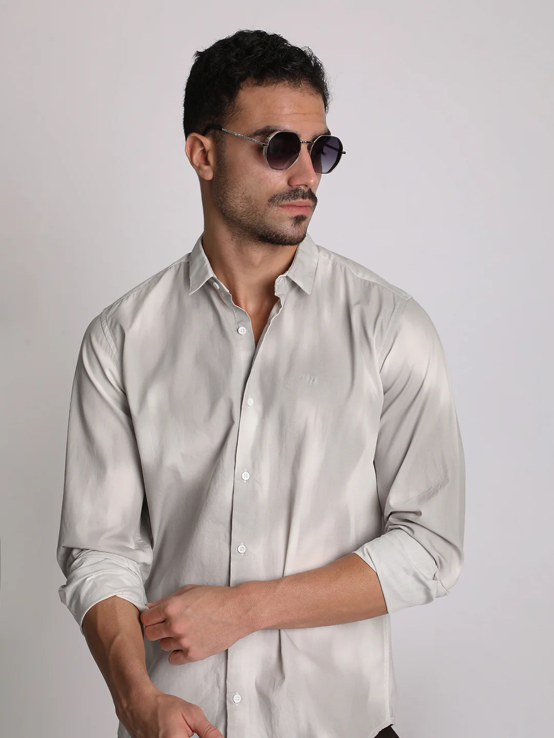 Men Grey Abstract Printed Shirt - Image 4