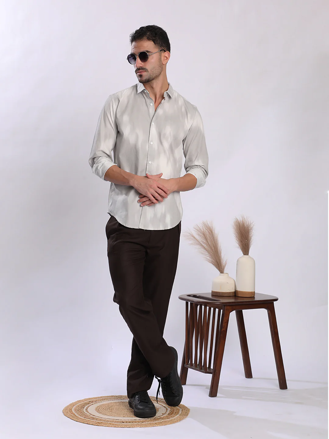 Men Grey Abstract Printed Shirt - Image 7