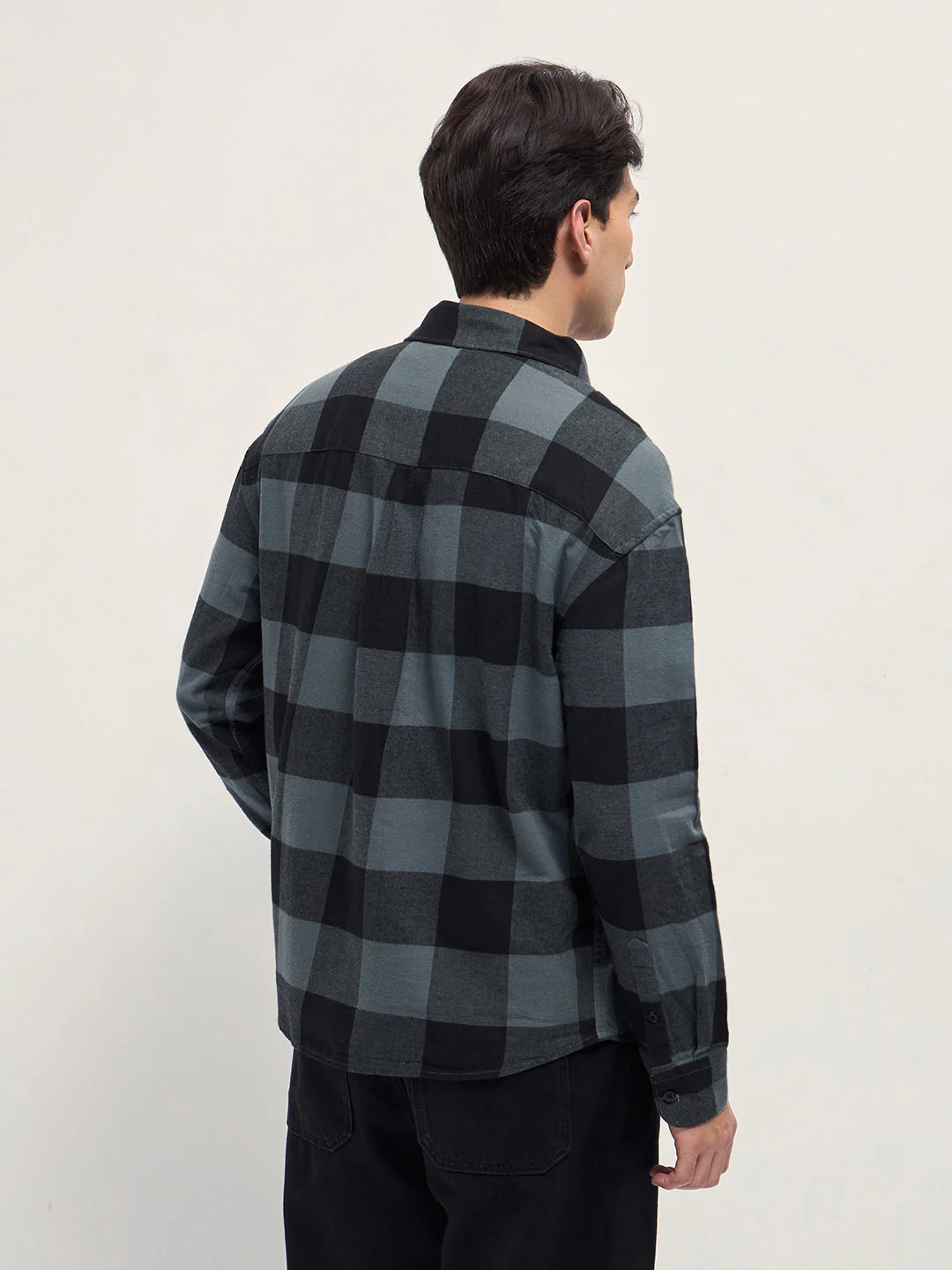 Men Grey and Black Buffalo Check Relaxed Fit Casual Shirt - Image 2