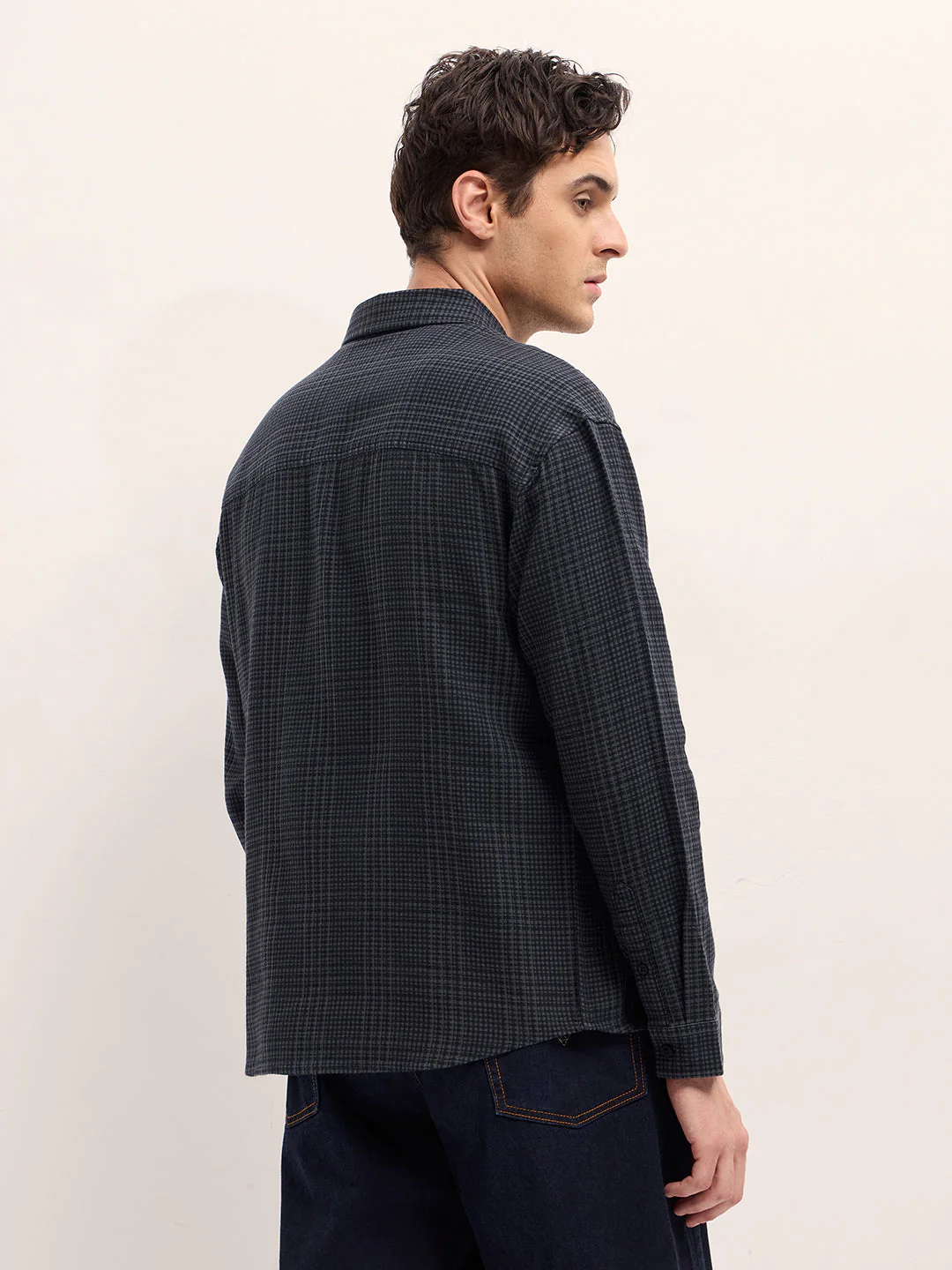 Men Grey and Black Checked Relax Fit Overshirt - Image 2