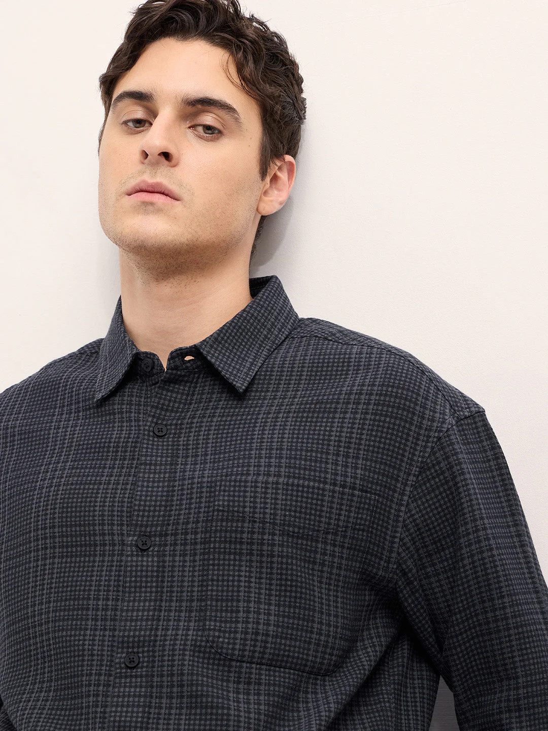 Men Grey and Black Checked Relax Fit Overshirt - Image 5