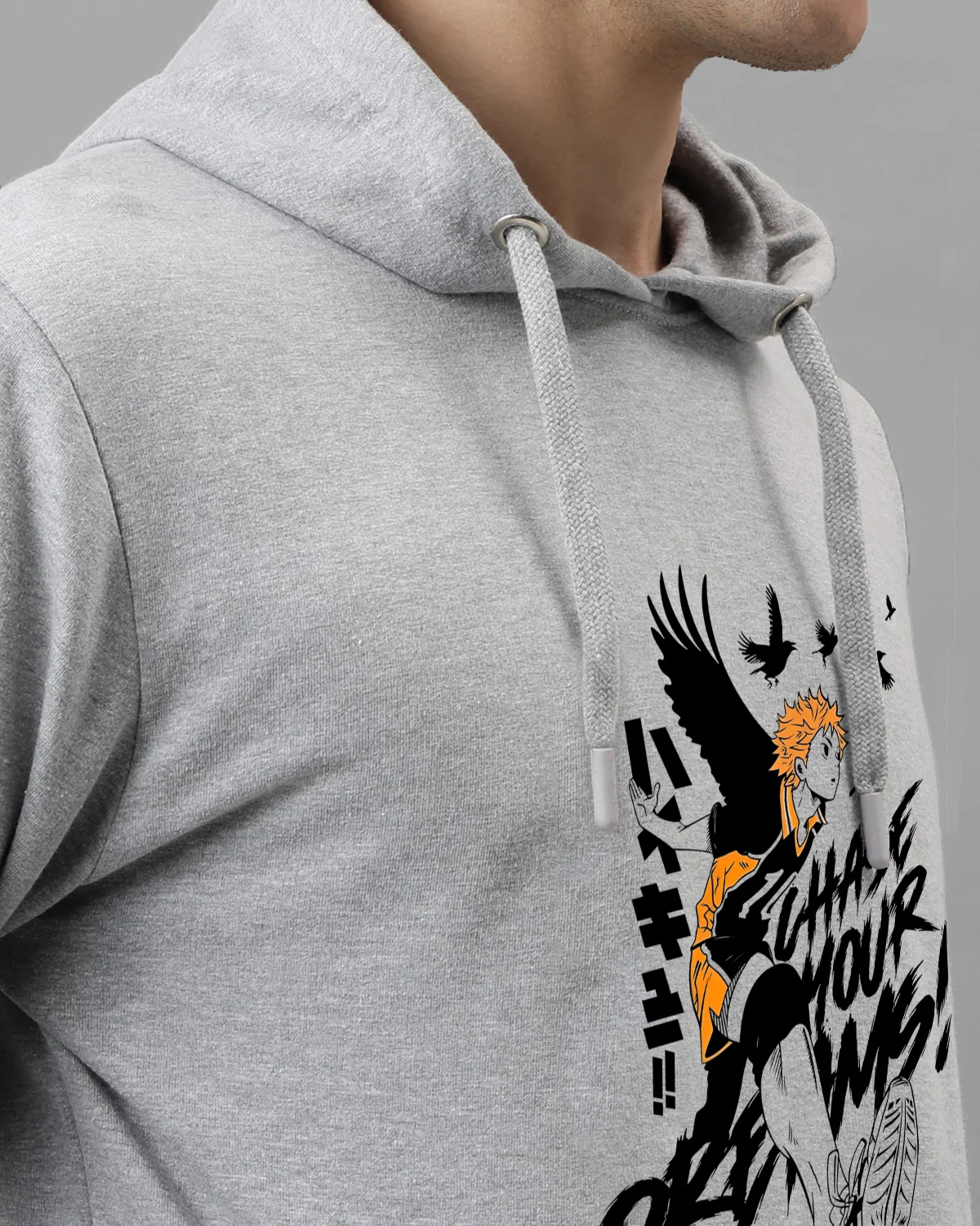Men Grey Anime Hoodies - Image 3