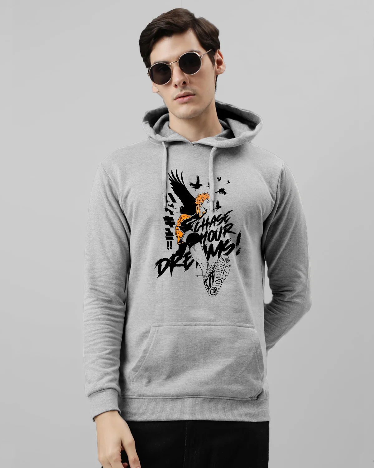 Men Grey Anime Hoodies - Image 4