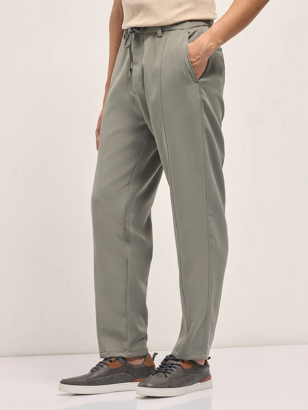Men Grey Baggy Fit Polyester Blend Trousers - Image 3