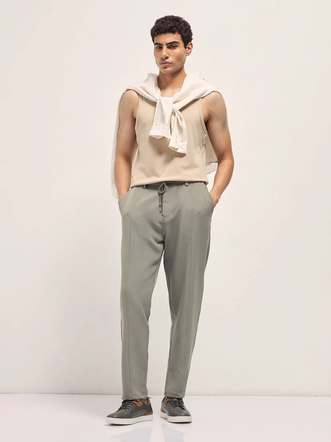 Men Grey Baggy Fit Polyester Blend Trousers - Image 4
