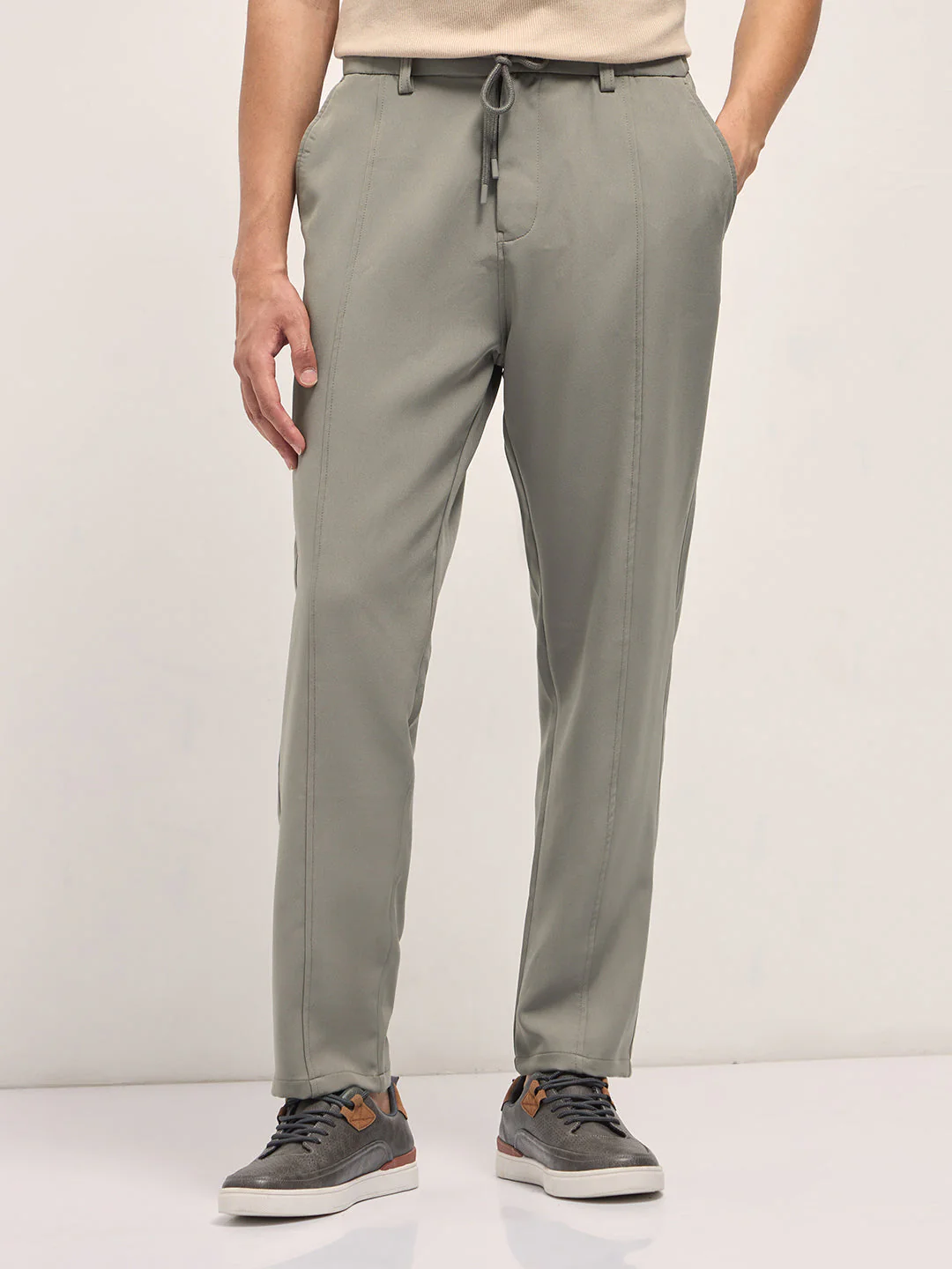 Men Grey Baggy Fit Polyester Blend Trousers - Image 7