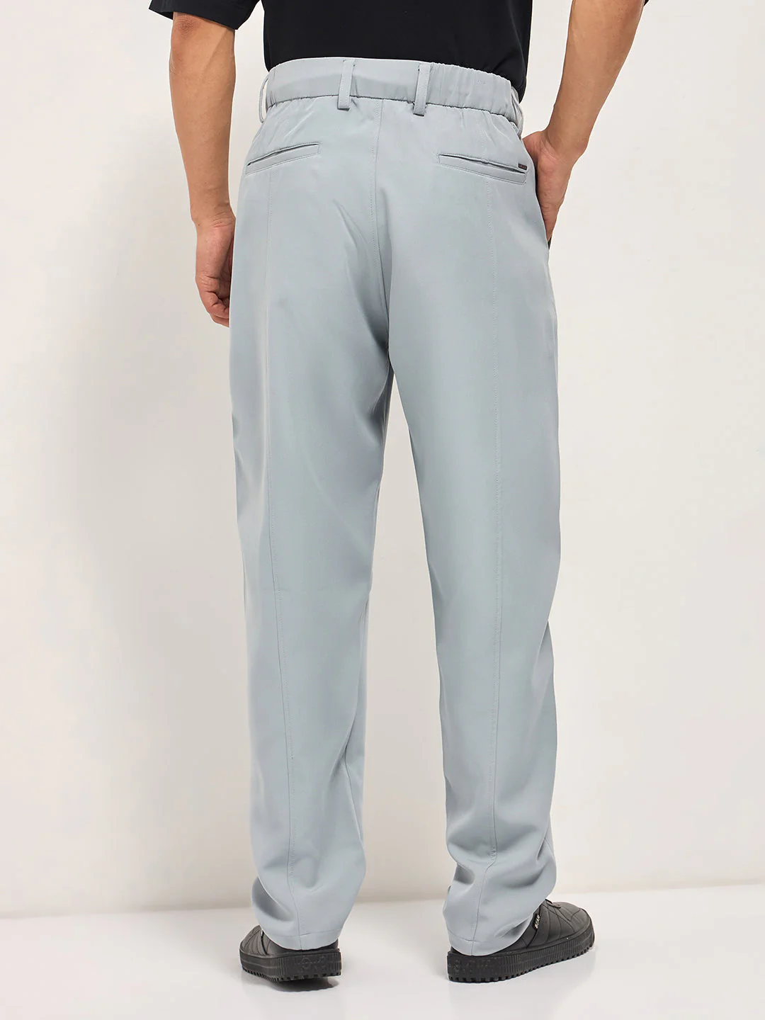 Men Grey Baggy Fit Polyester Blend Trousers - Image 2