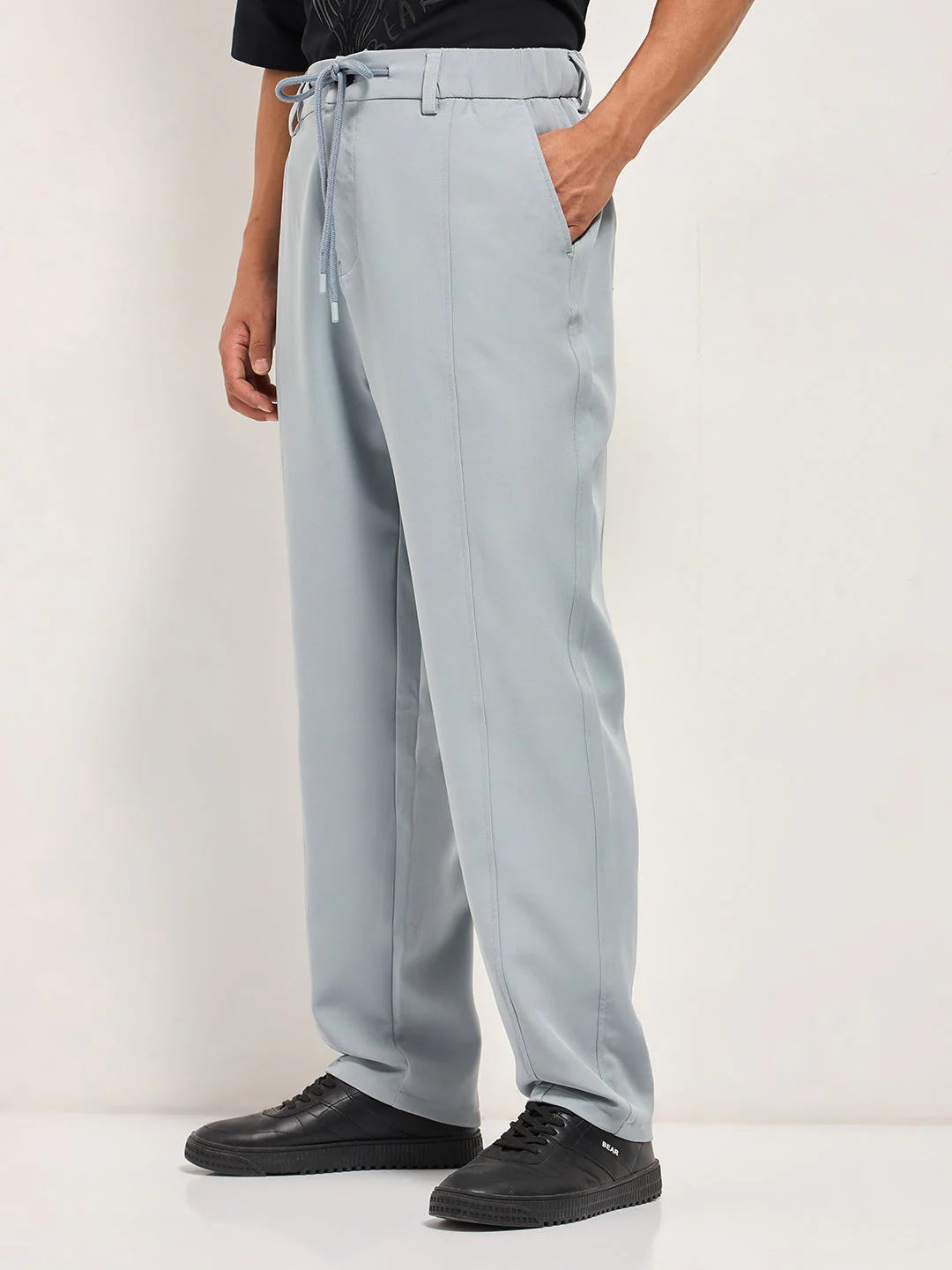 Men Grey Baggy Fit Polyester Blend Trousers - Image 3