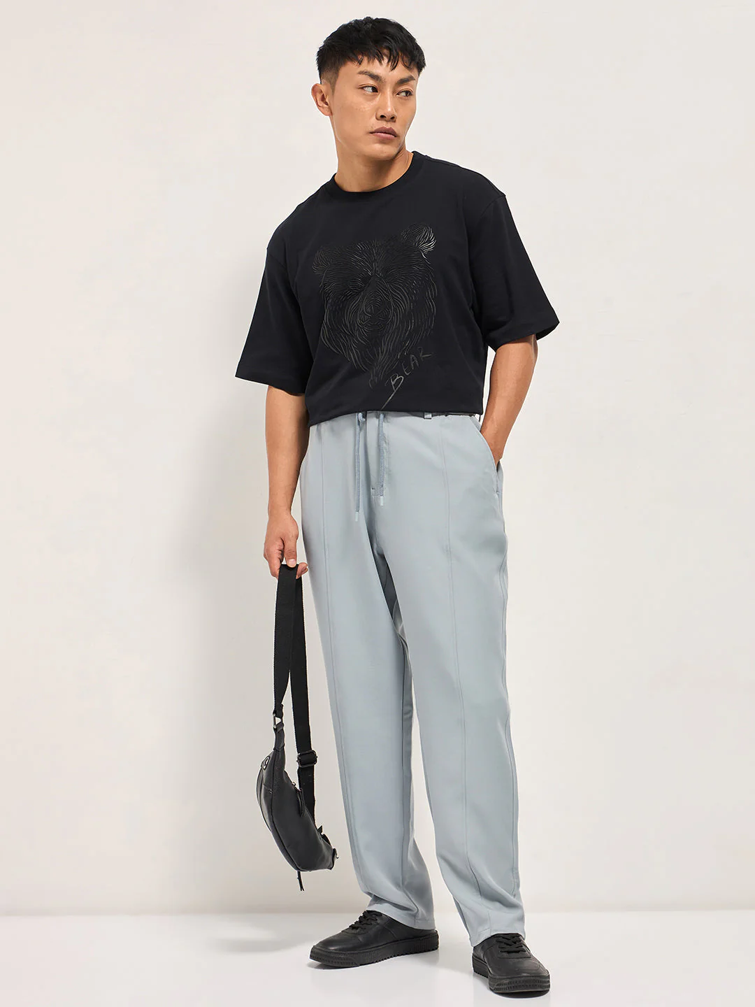 Men Grey Baggy Fit Polyester Blend Trousers - Image 4