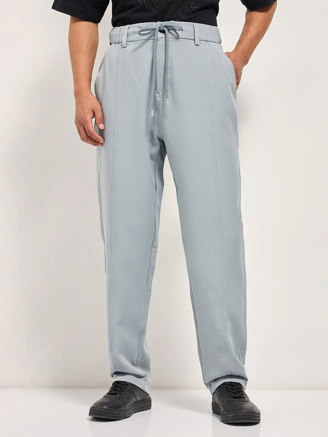 Men Grey Baggy Fit Polyester Blend Trousers - Image 6
