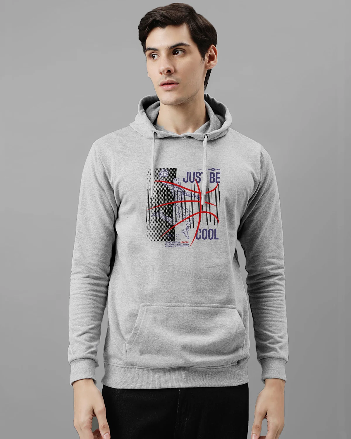 Men Grey Basketball Design Hoodie - Image 2
