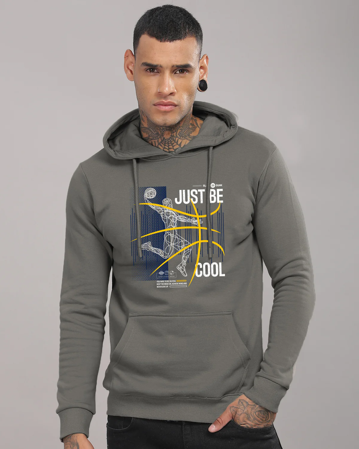 Men Grey Basketball Design Hoodie - Image 2