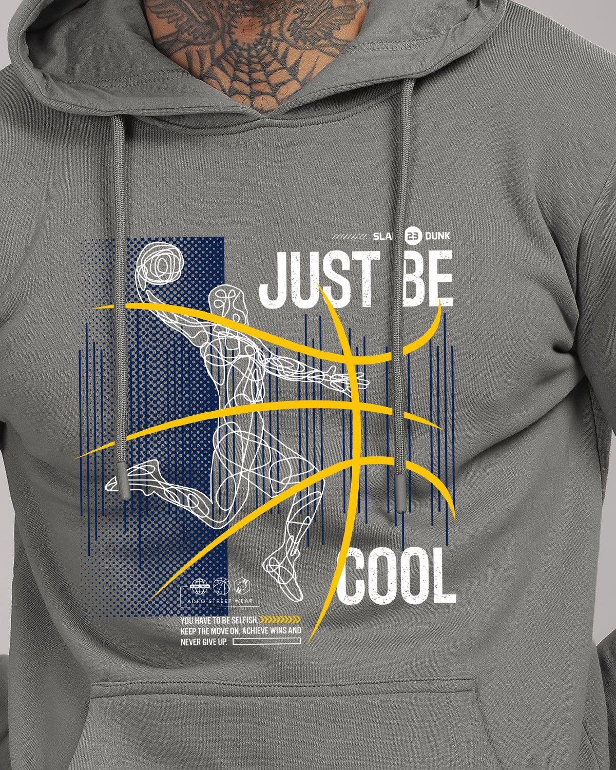 Men Grey Basketball Design Hoodie - Image 5