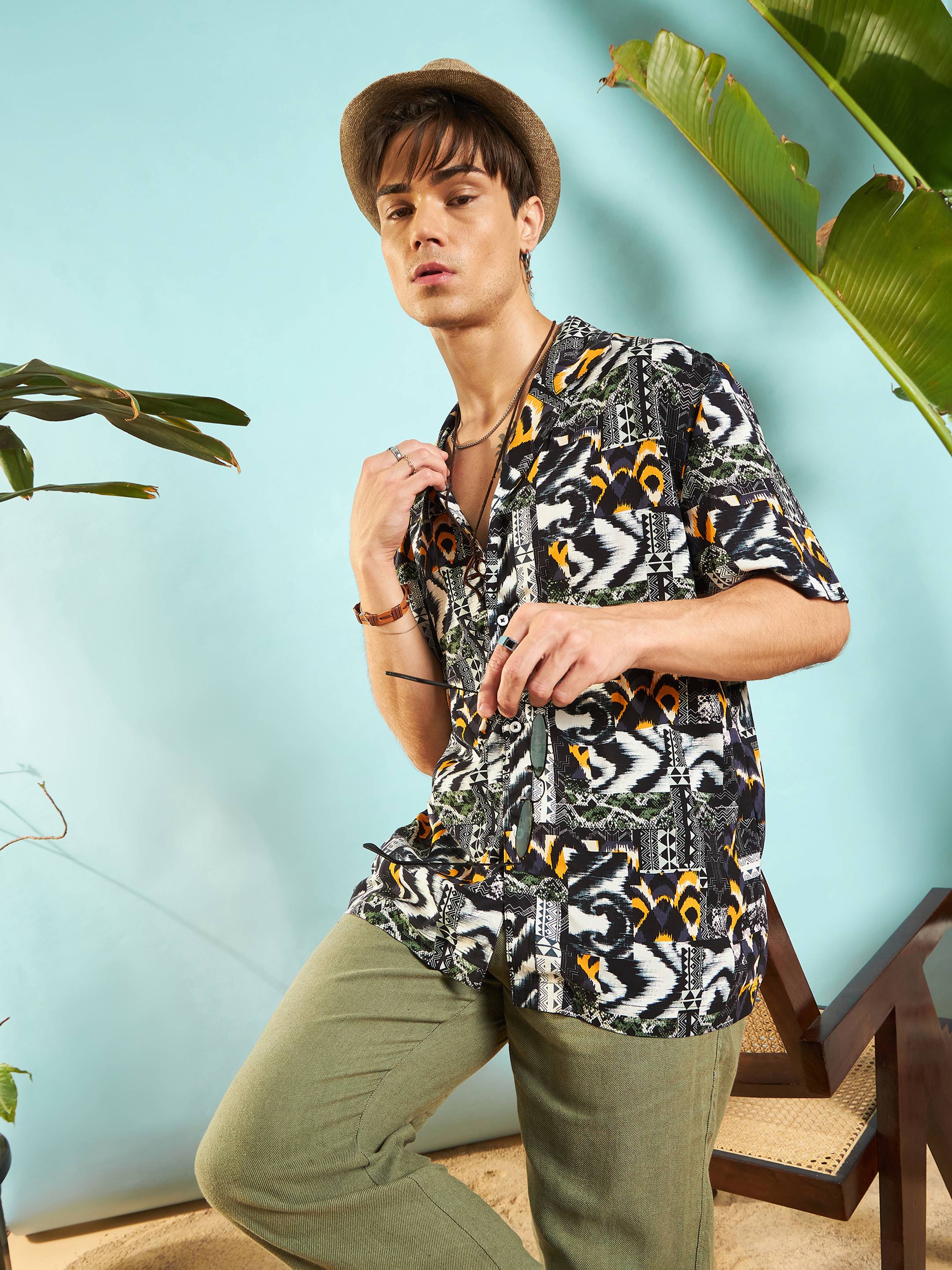 Men Grey & Black Conversational Print Relax Fit Shirt - Image 2