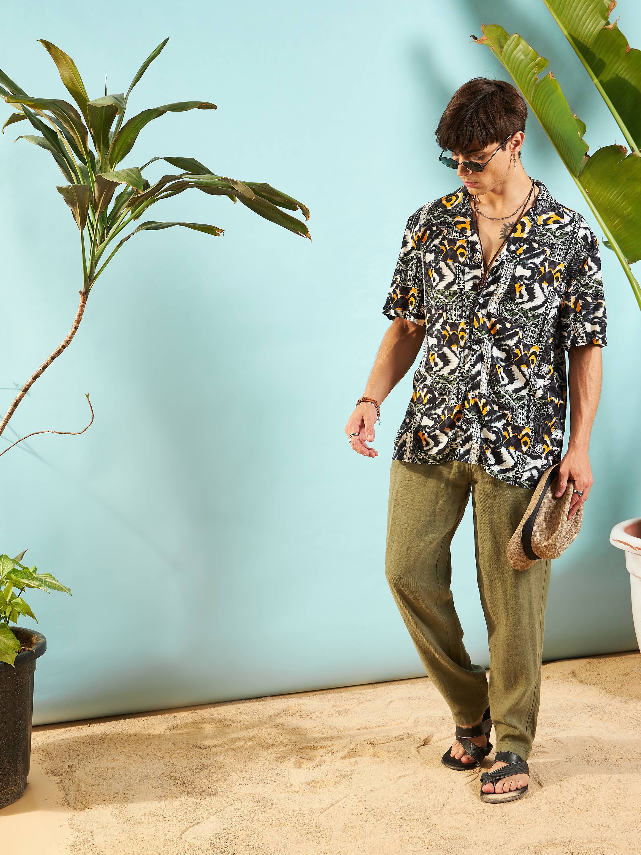 Men Grey & Black Conversational Print Relax Fit Shirt - Image 6