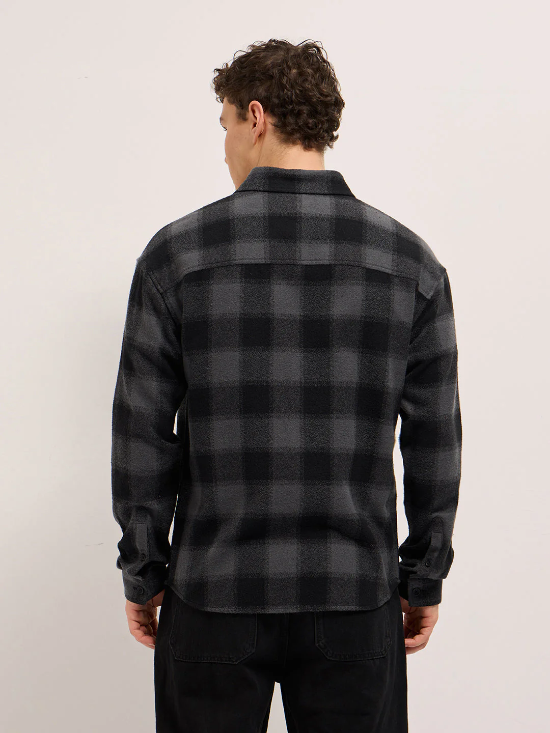 Men Grey & Black Tartan Checked Relaxed Fit Overshirt - Image 2