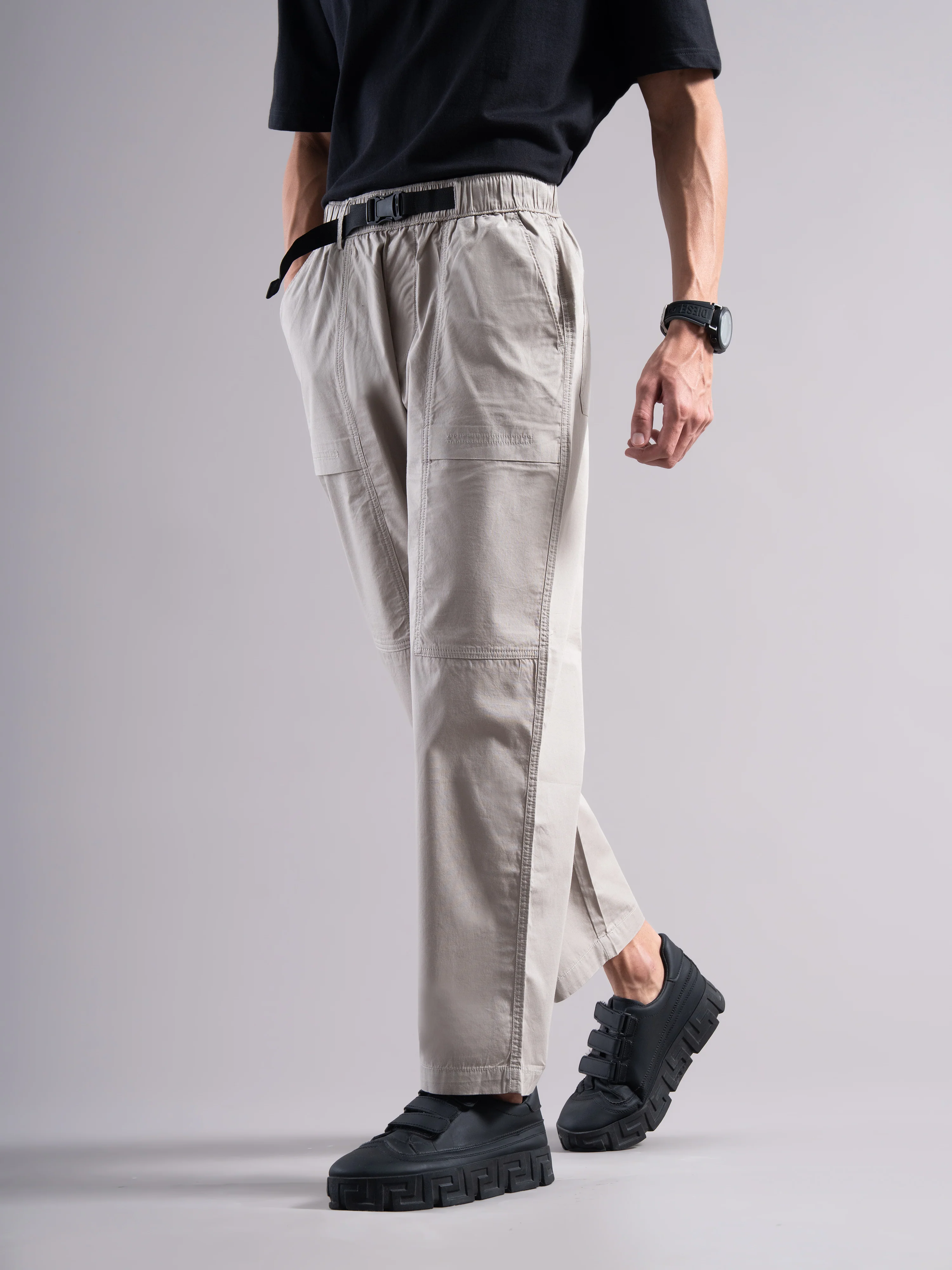 Men Grey Buckle Waist Trousers - Image 2