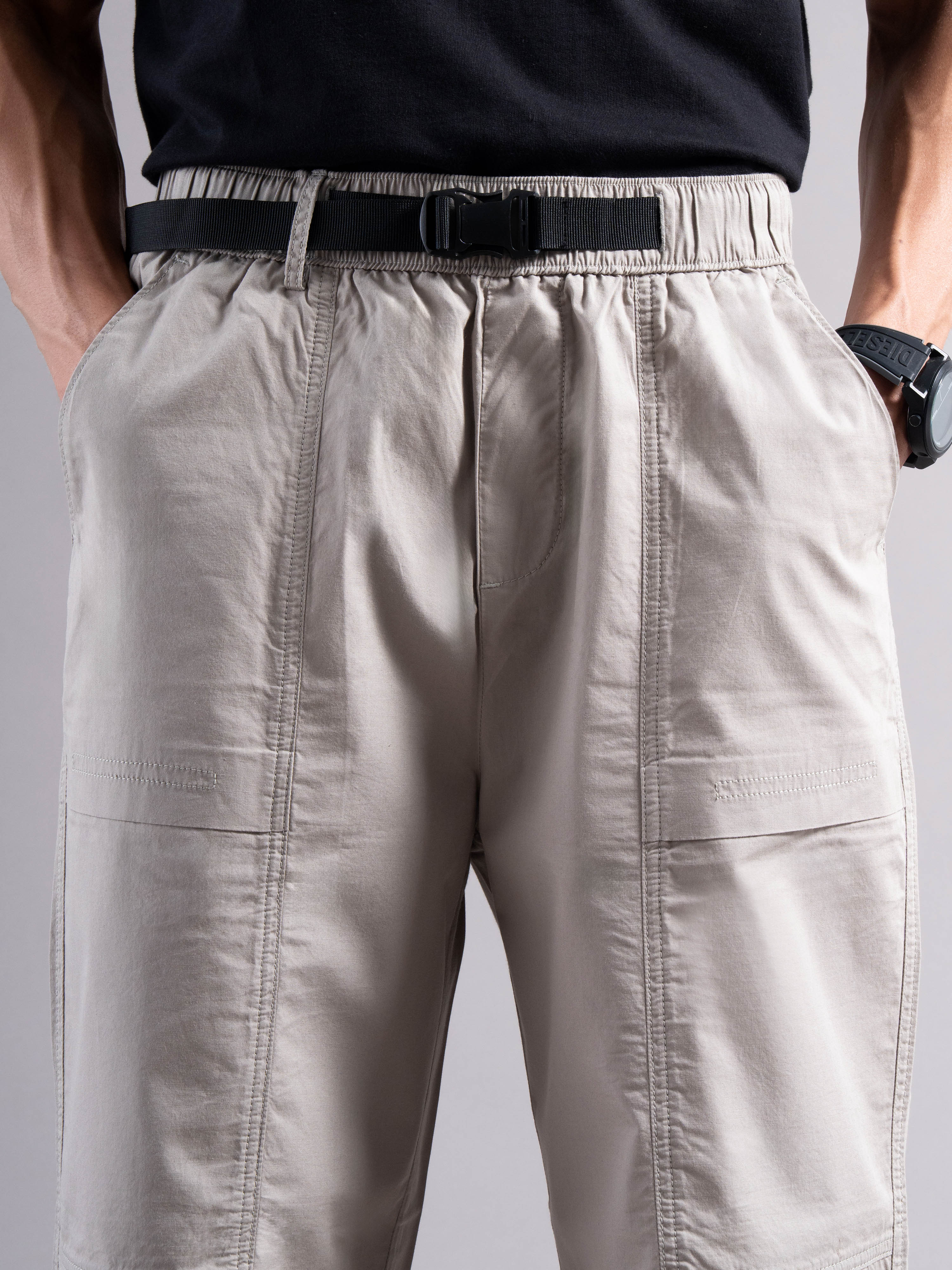 Men Grey Buckle Waist Trousers - Image 4