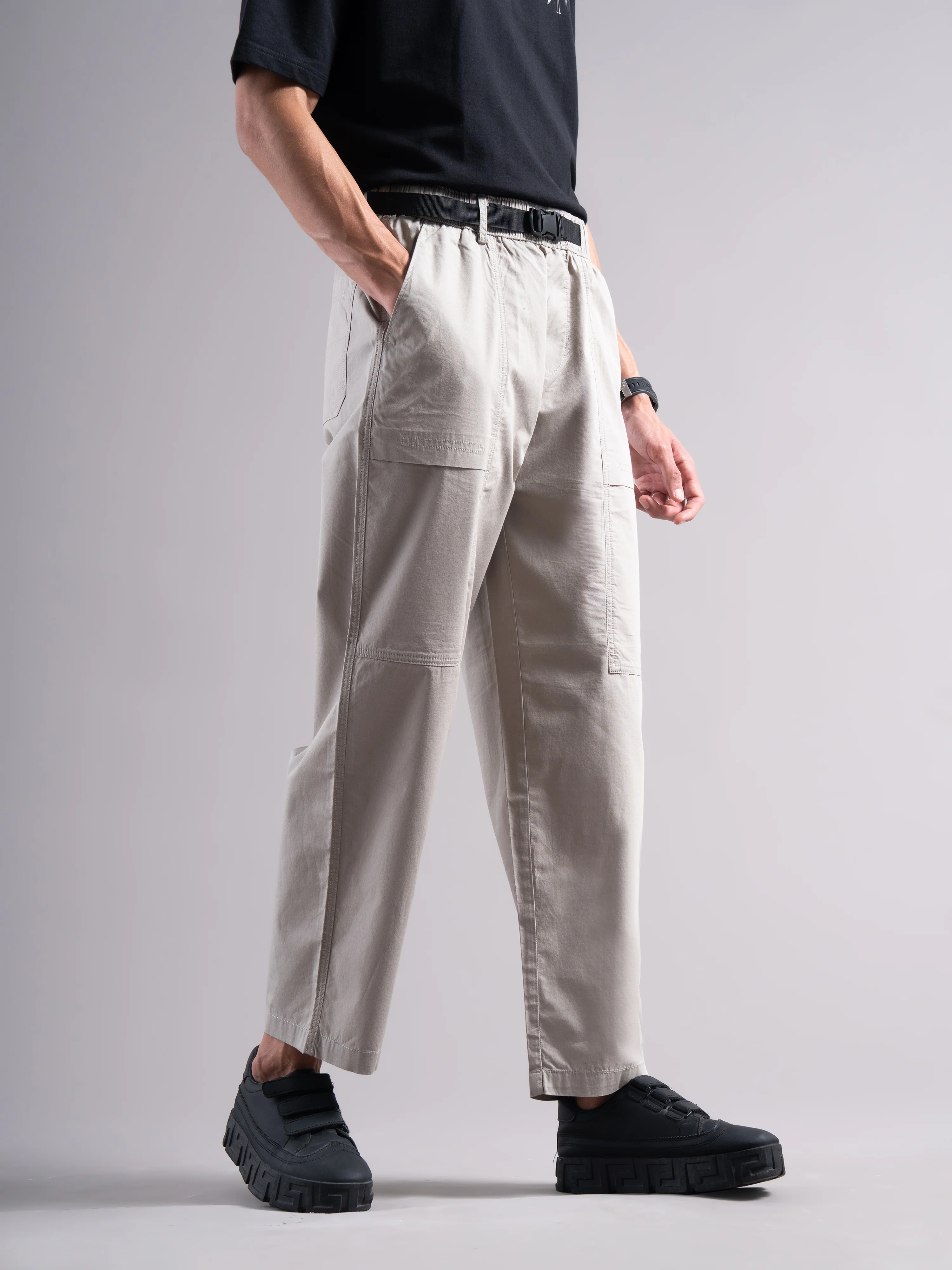 Men Grey Buckle Waist Trousers - Image 6
