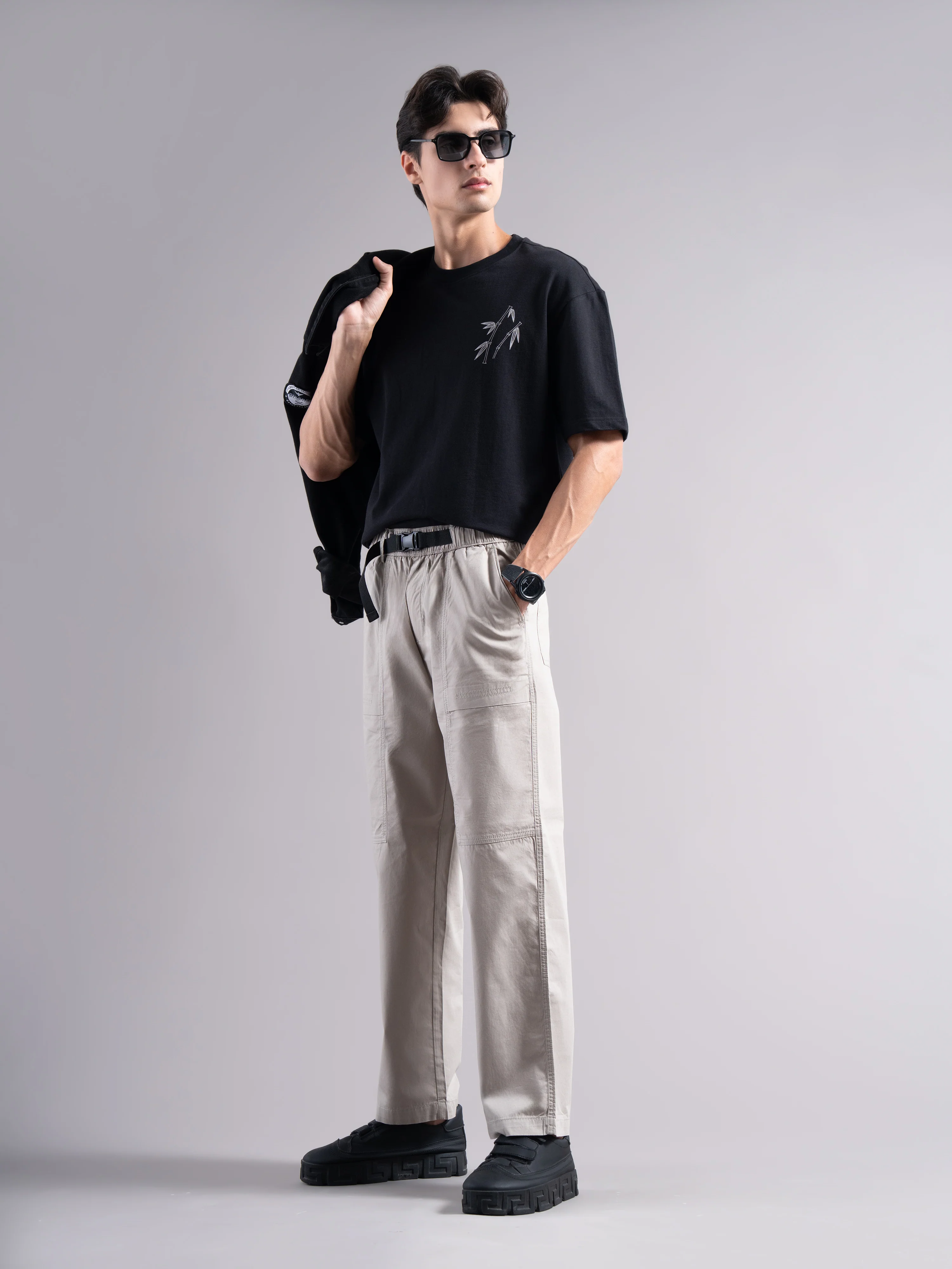Men Grey Buckle Waist Trousers - Image 8