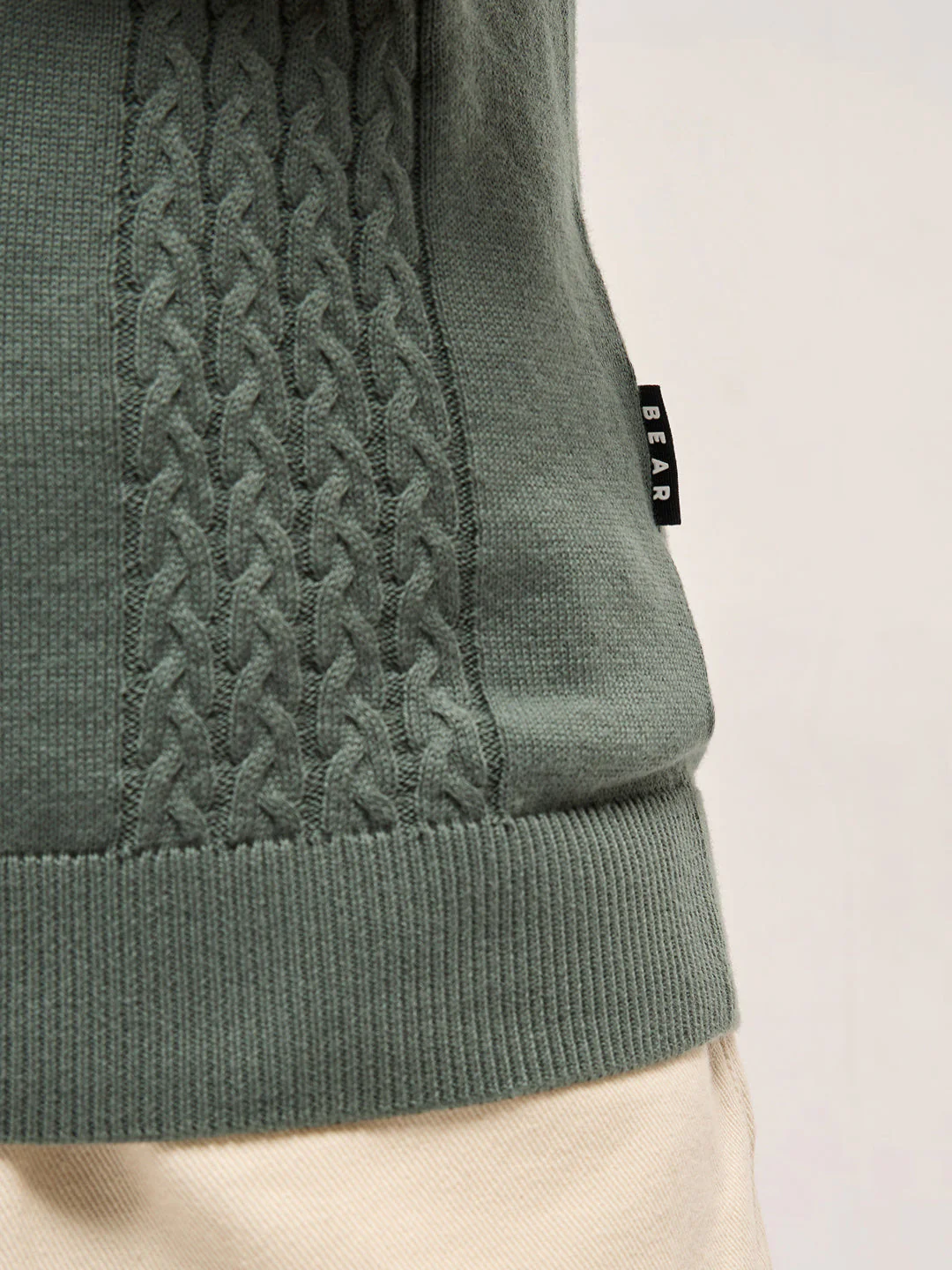 Men Grey Cable Knit Texture Design Slim Fit Polo - Image 6